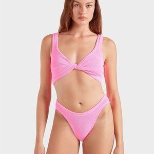 Hunza G Pink Textured Two-Piece Swim Set
